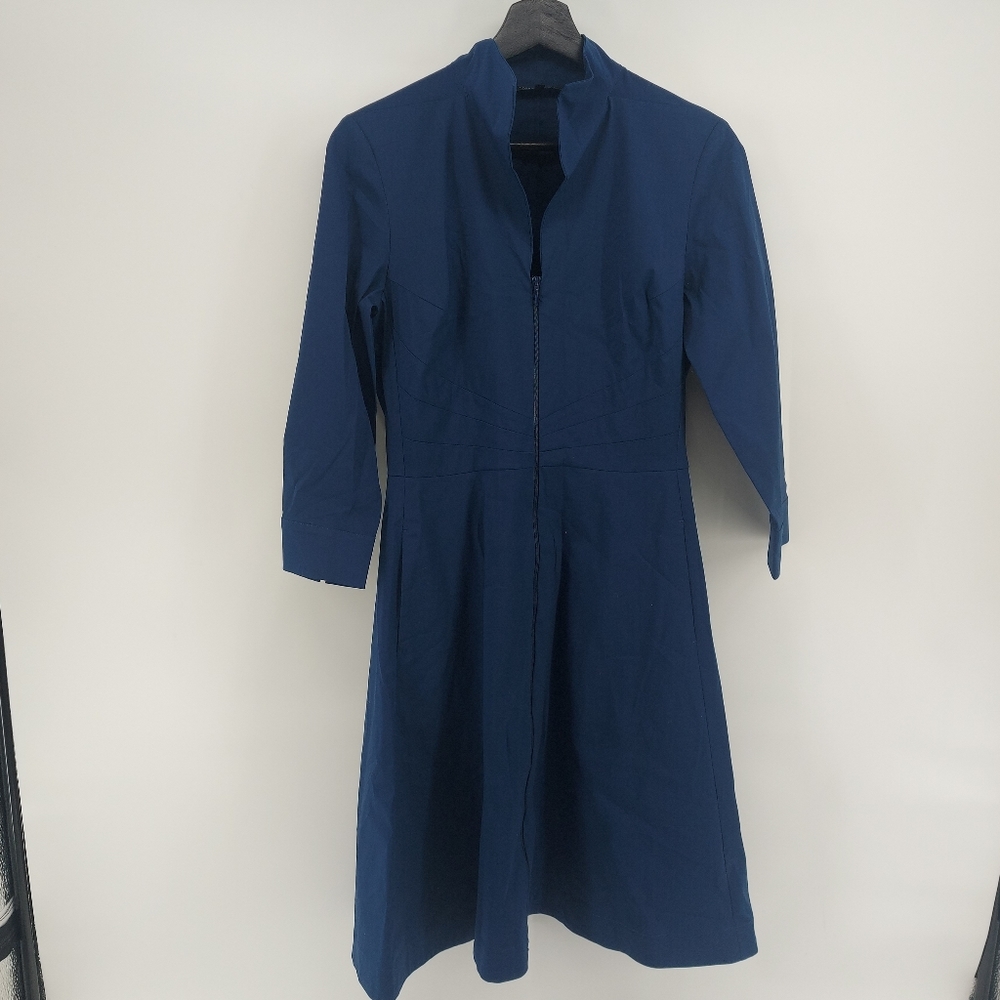 Lafayette 148 NY Collared A Line Shirt Dress Navy Size 2 Cotton - Picture 3 of 12